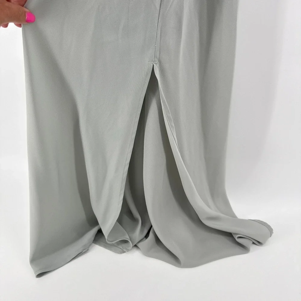 Abercrombie & Fitch Ruffle Slip Maxi Dress‎ Large Tall Sage Green Tie Back Slit